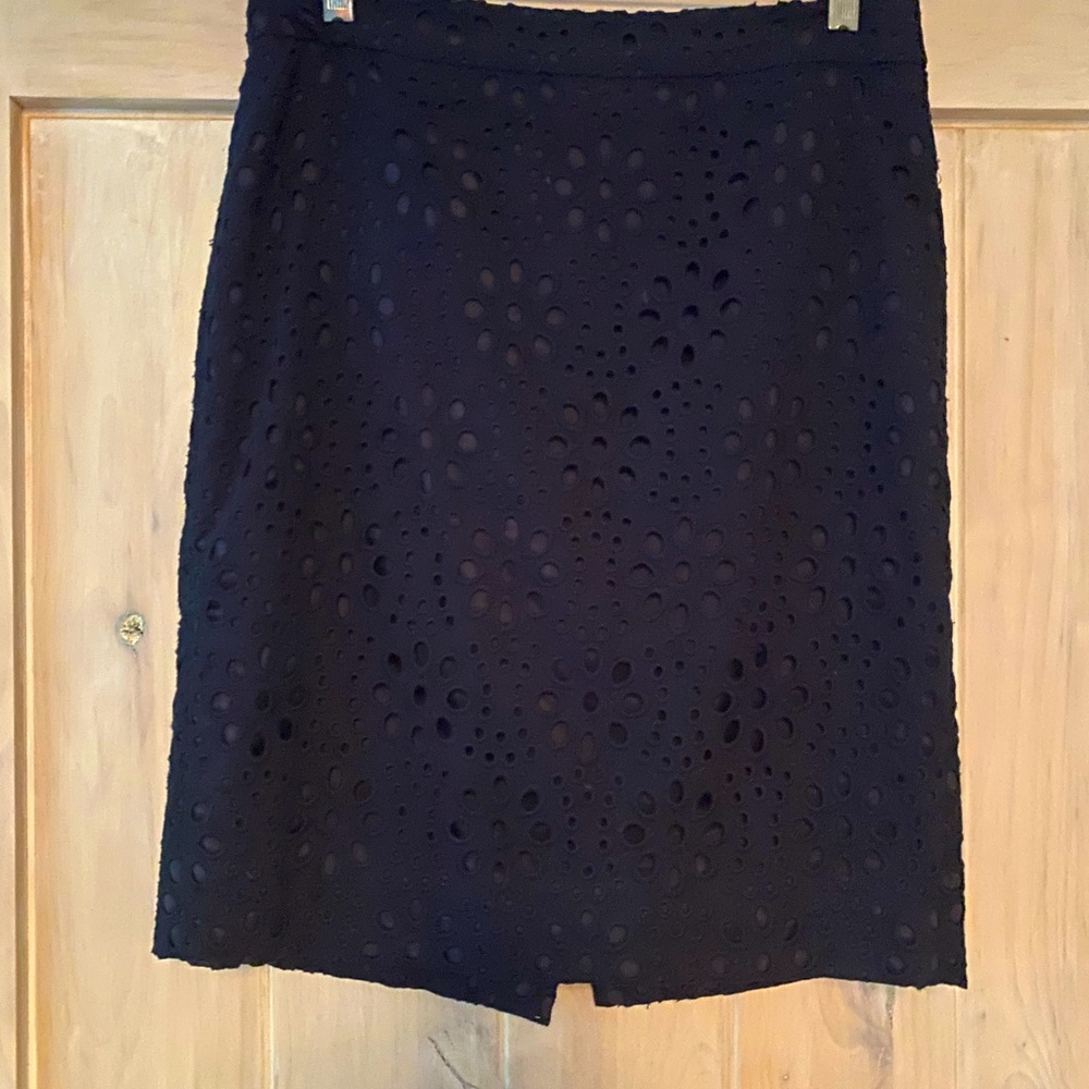 Talbots Navy Eyelet Pencil Skirt with back zip